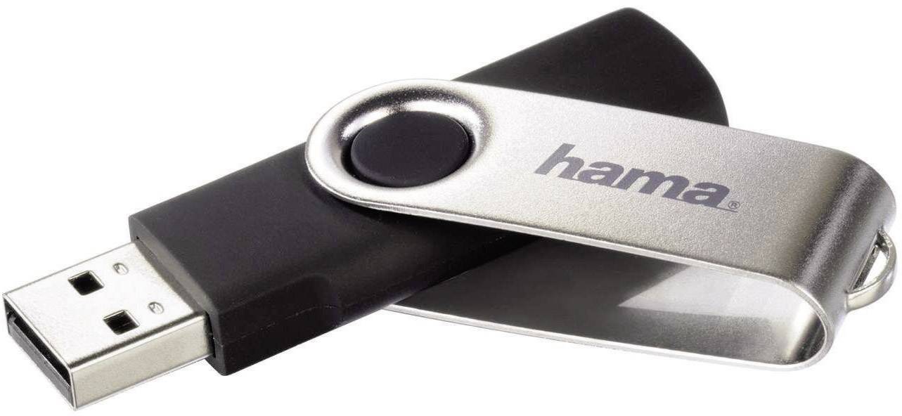 Ein schwarzer USB-Stick mit silberner Schutzkappe, der horizontal liegt.