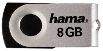Ein silberner USB-Stick der Marke Hama mit einer Speicherkapazität von 8 GB.