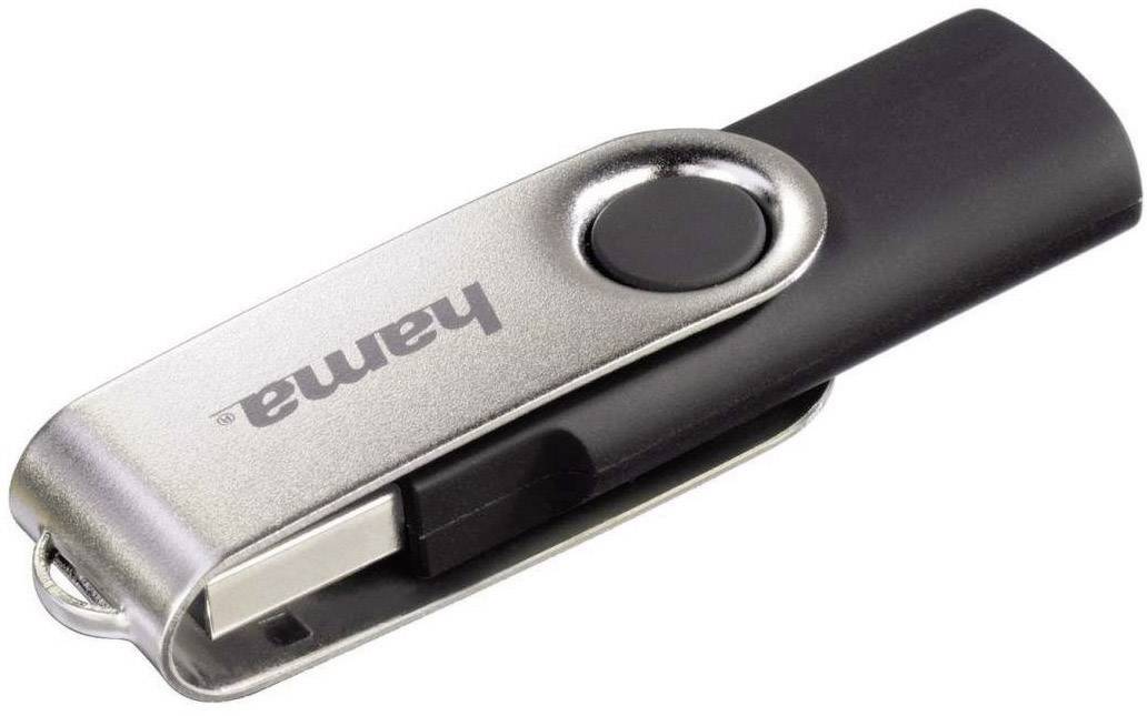 Ein silber-schwarzer USB-Stick mit der Aufschrift 'Hama'.