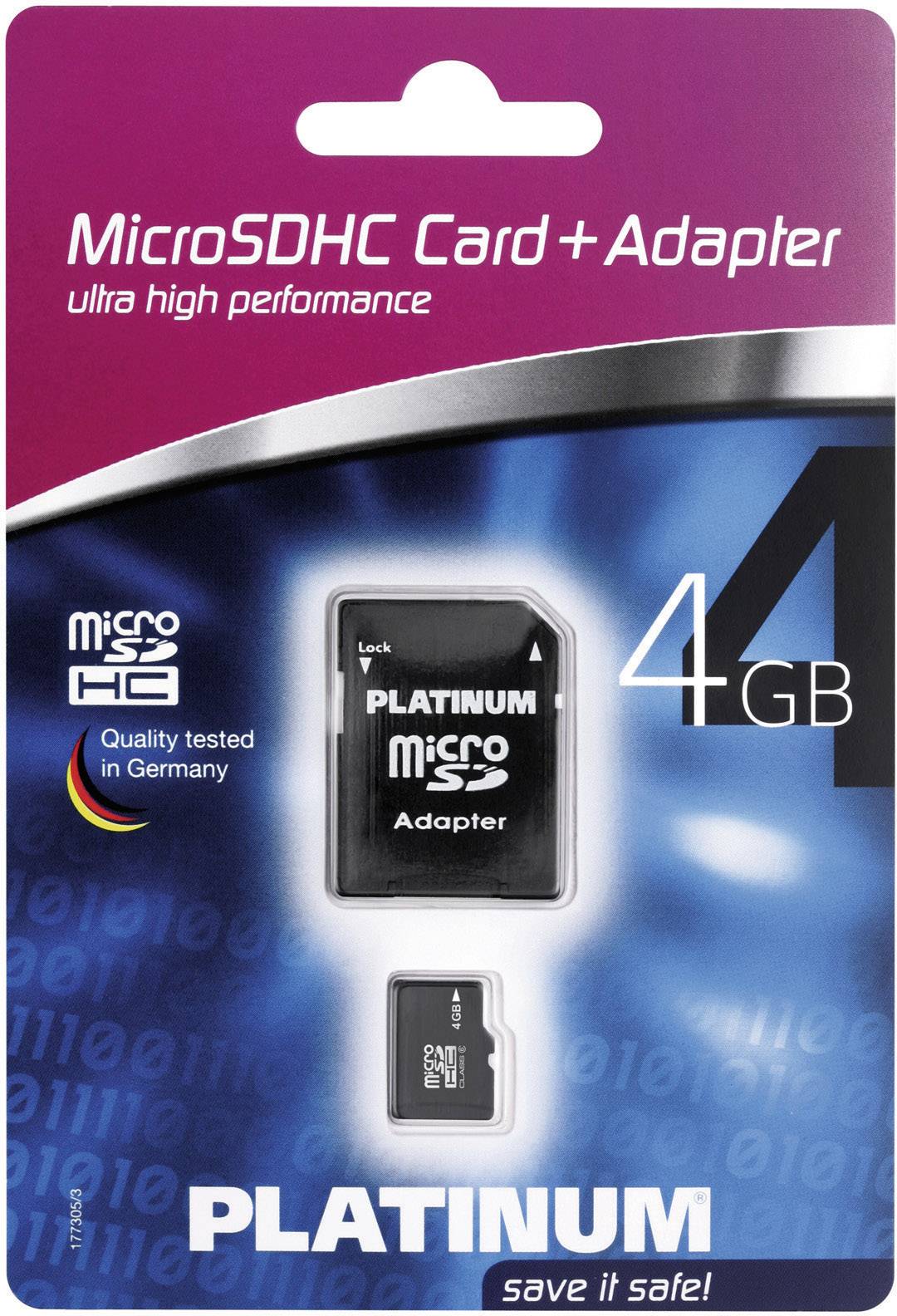 Platinum 177305 microSDHC-Karte 4 GB Class 6 inkl. SD-Adapter