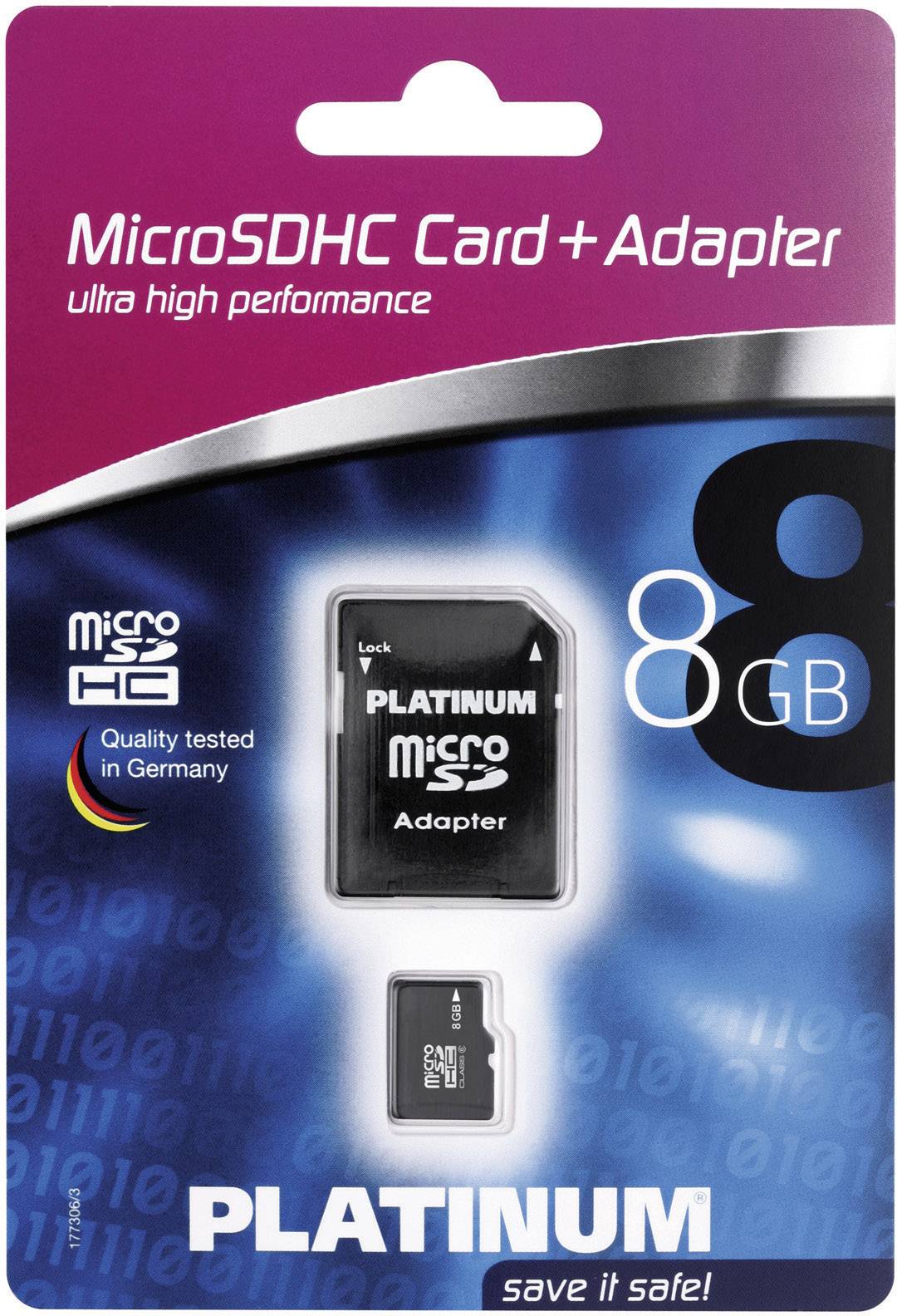 Platinum 177306 microSDHC-Karte 8 GB Class 6 inkl. SD-Adapter