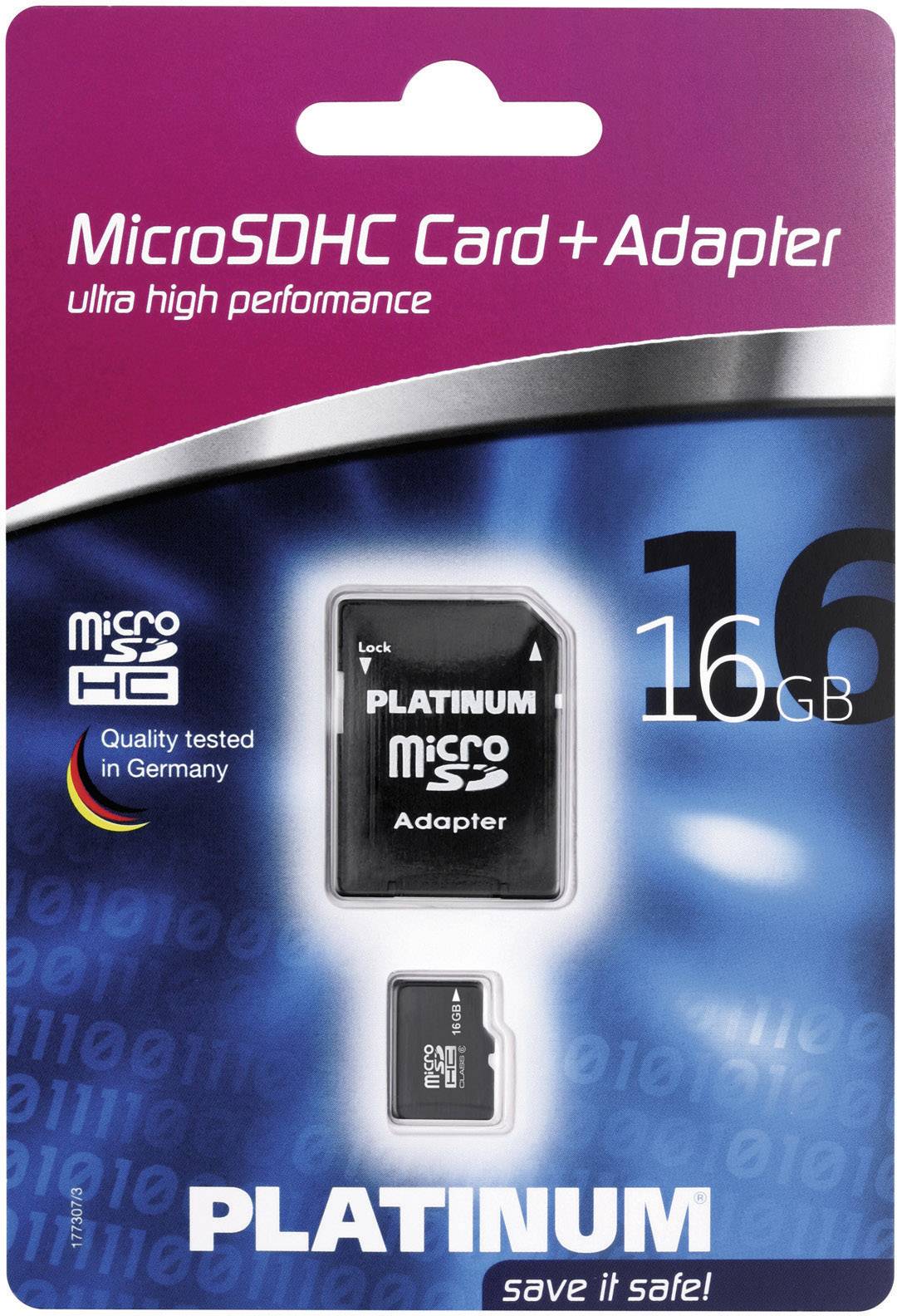 Platinum 177307 microSDHC-Karte 16 GB Class 6 inkl. SD-Adapter