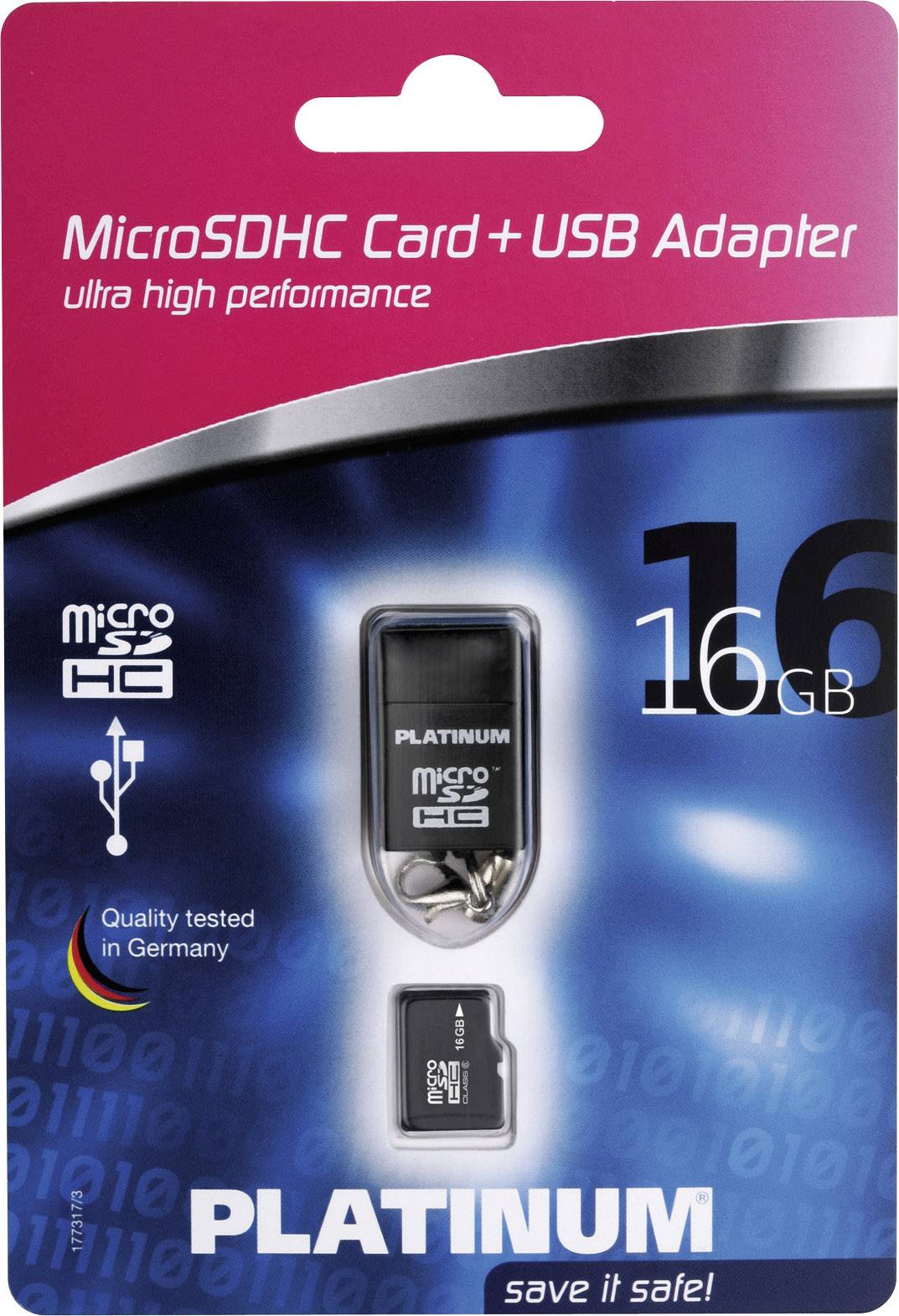 Platinum 177317 microSDHC-Karte 16 GB Class 6 inkl. USB-Kartenleser