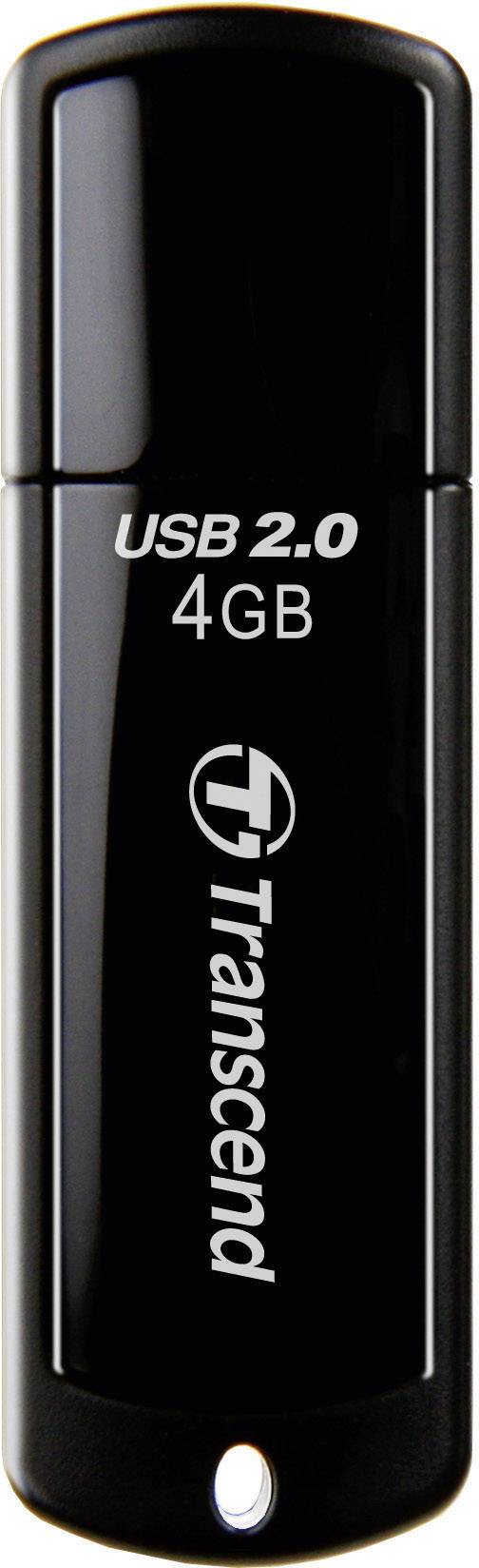 Schwarzer USB-Stick mit der Aufschrift 'USB 2.0 4GB Transcend'.