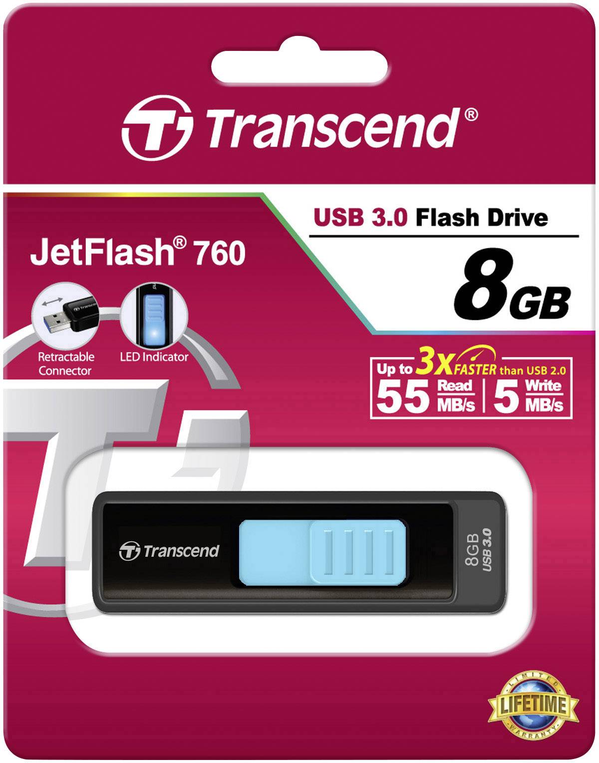 Transcend JetFlash® 760 USB-Stick 8GB Schwarz TS8GJF760 USB 3.0
