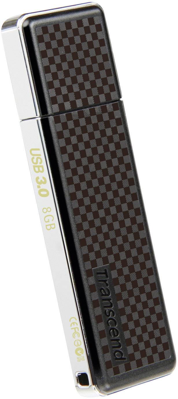 USB-Stick schwarz mit Schachbrettmuster, Aufschrift 'USB 3.0 8GB'.