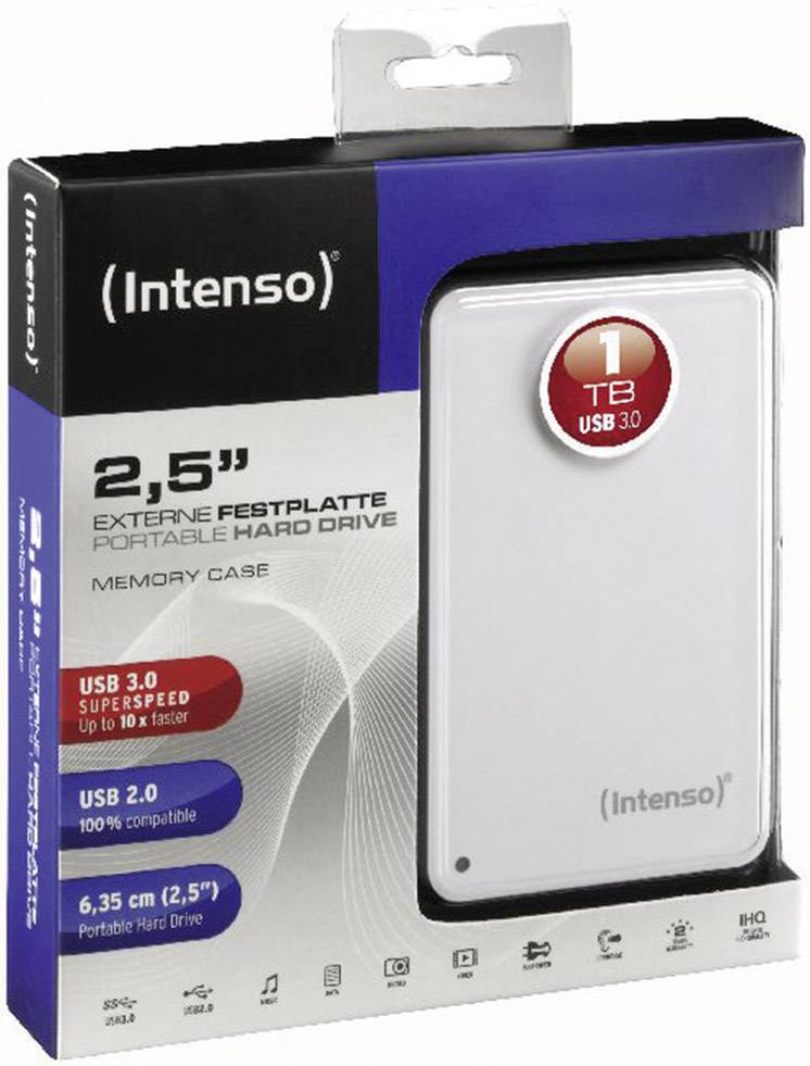 Intenso Memory Case 1TB Externe Festplatte 6.35cm (2.5 Zoll) USB 3.2 Gen 1 (USB 3.0) Weiß 6021561