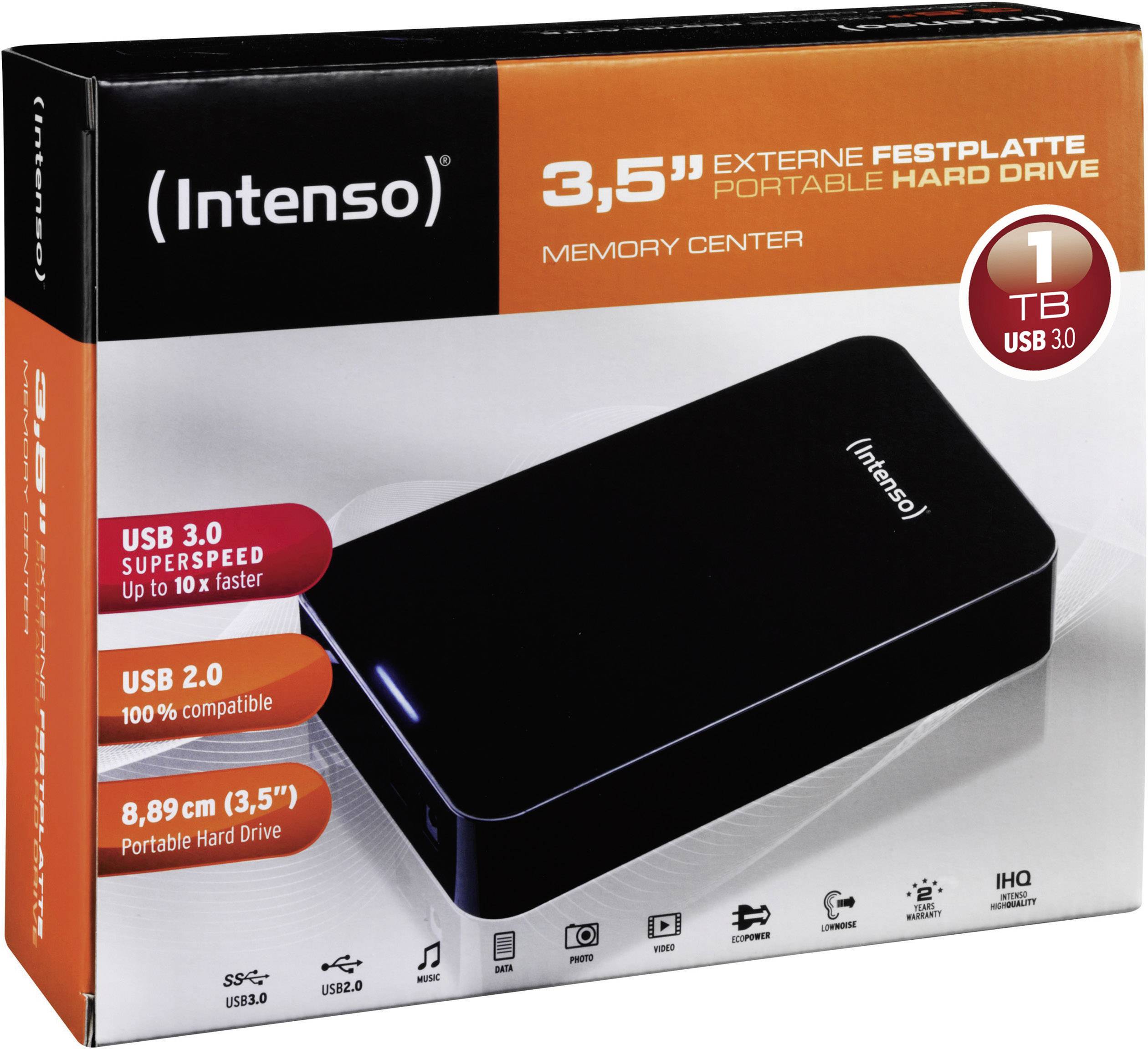 Intenso Memory Center 1TB Externe Festplatte 8.9cm (3.5 Zoll) USB 3.2 Gen 1 (USB 3.0) Schwarz 6031560