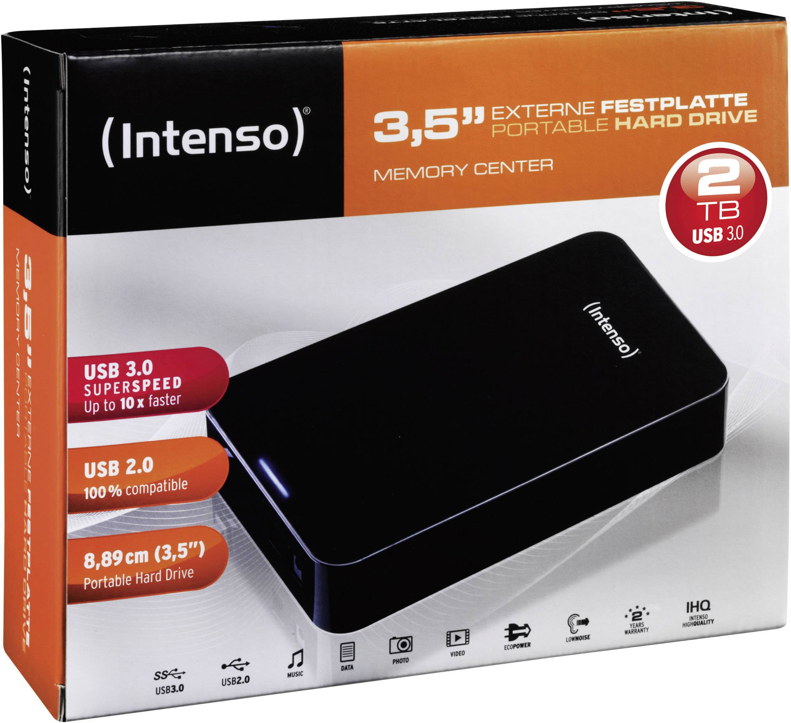 Intenso Memory Center 2TB Externe Festplatte 8.9cm (3.5 Zoll) USB 3.2 Gen 1 (USB 3.0) Schwarz 6031580
