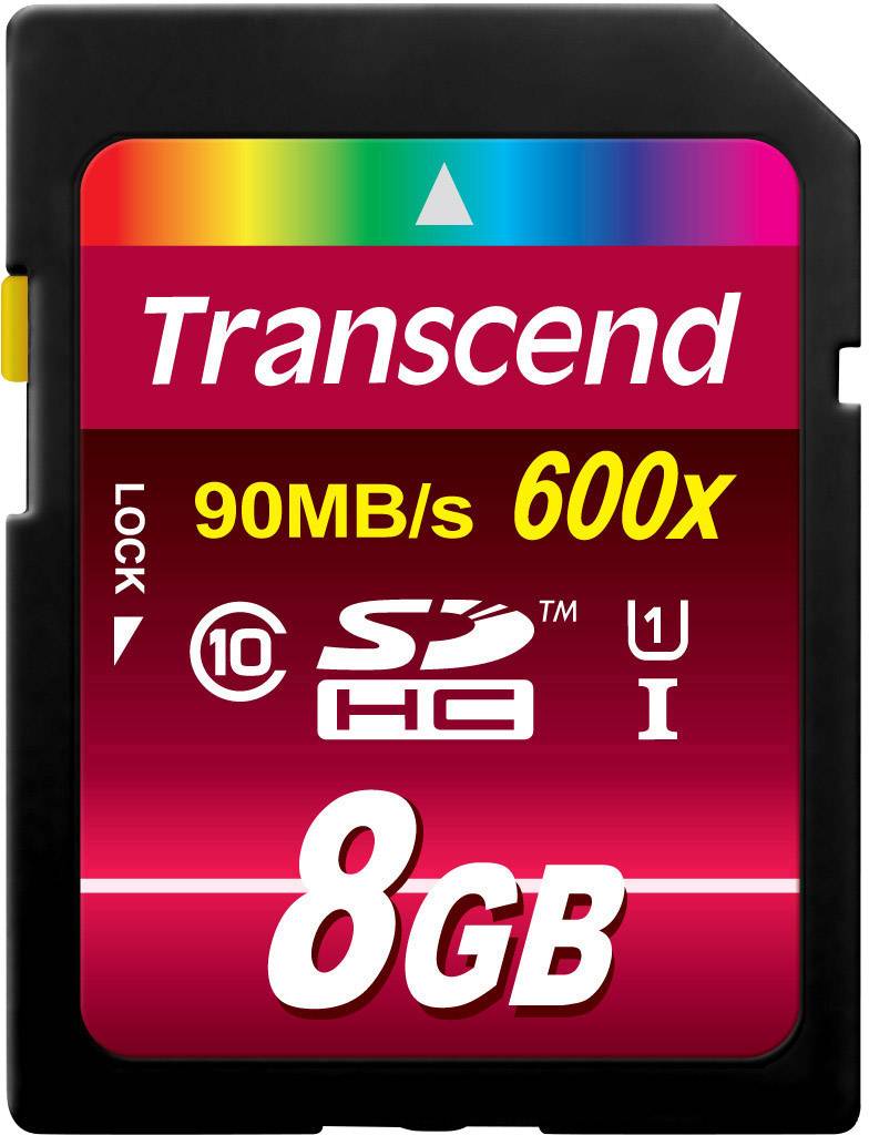 Transcend SDHC-Speicherkarte mit 8 GB Speicherkapazität, 90 MB/s Lese- und Schreibgeschwindigkeit, Class 10 und UHS-I Unterstützung.