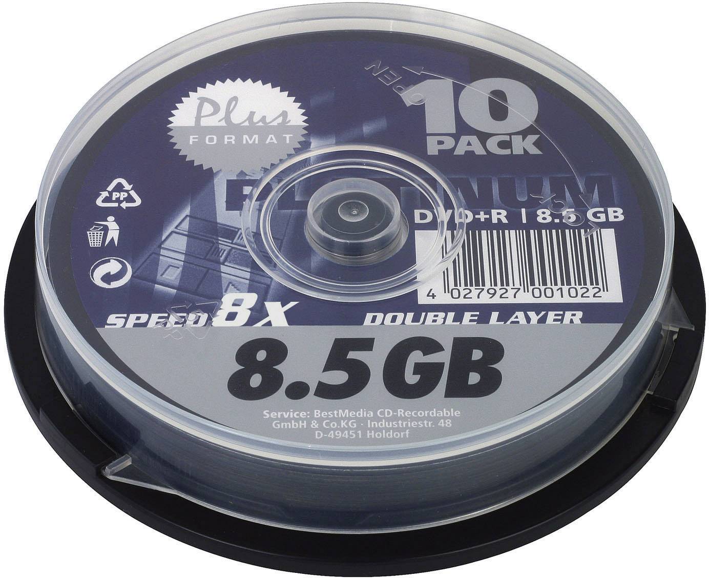 Platinum 100026 DVD+R DL Rohling 8.5GB 10 St. Spindel