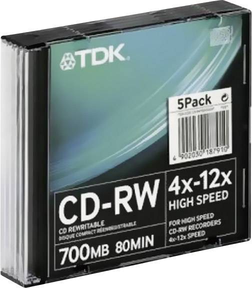 TDK T18791 CD-RW Rohling 700 MB 5 St. Jewelcase Wiederbeschreibbar