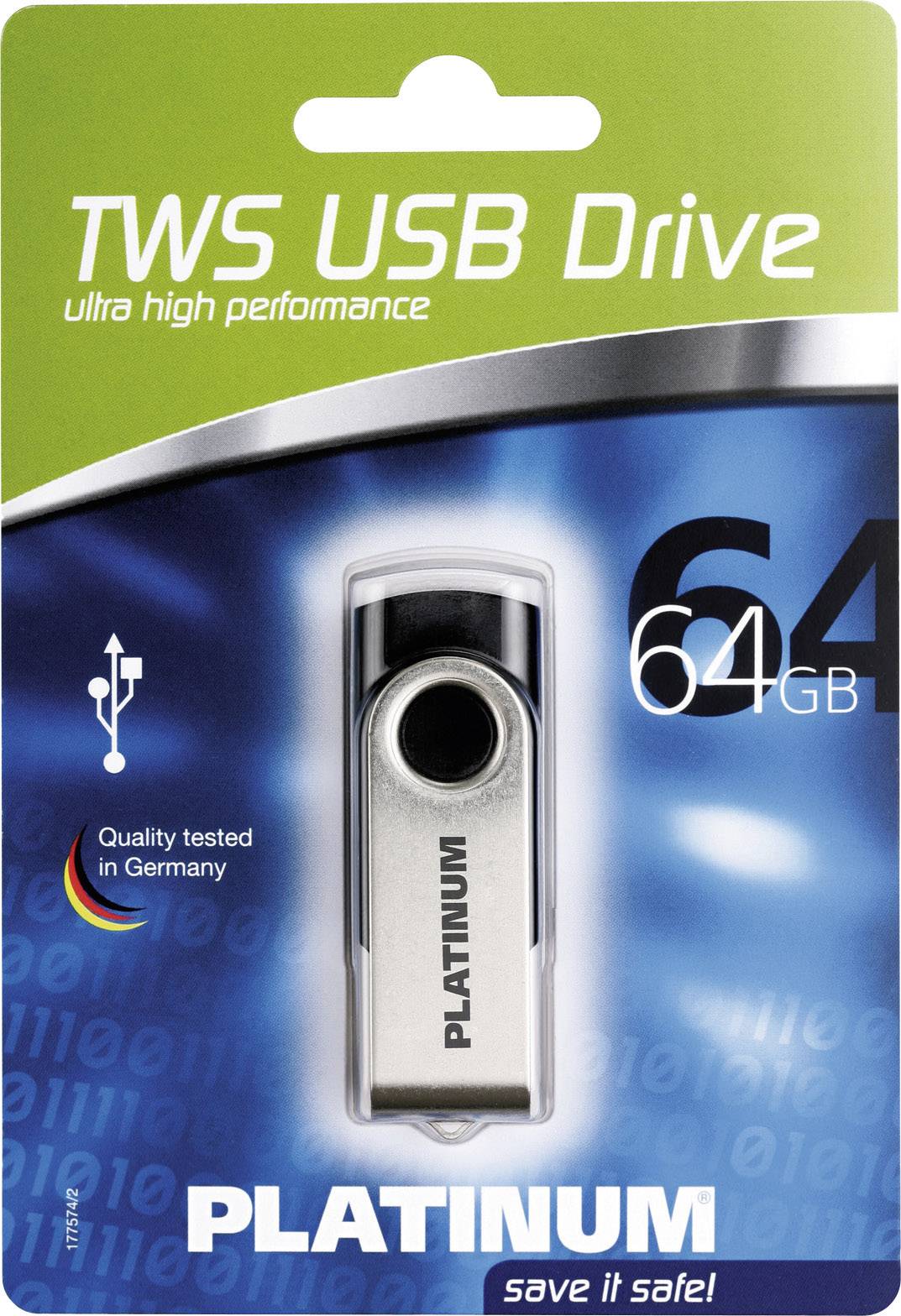 Platinum TWS USB-Stick 64 GB Schwarz 177574-3 USB 2.0