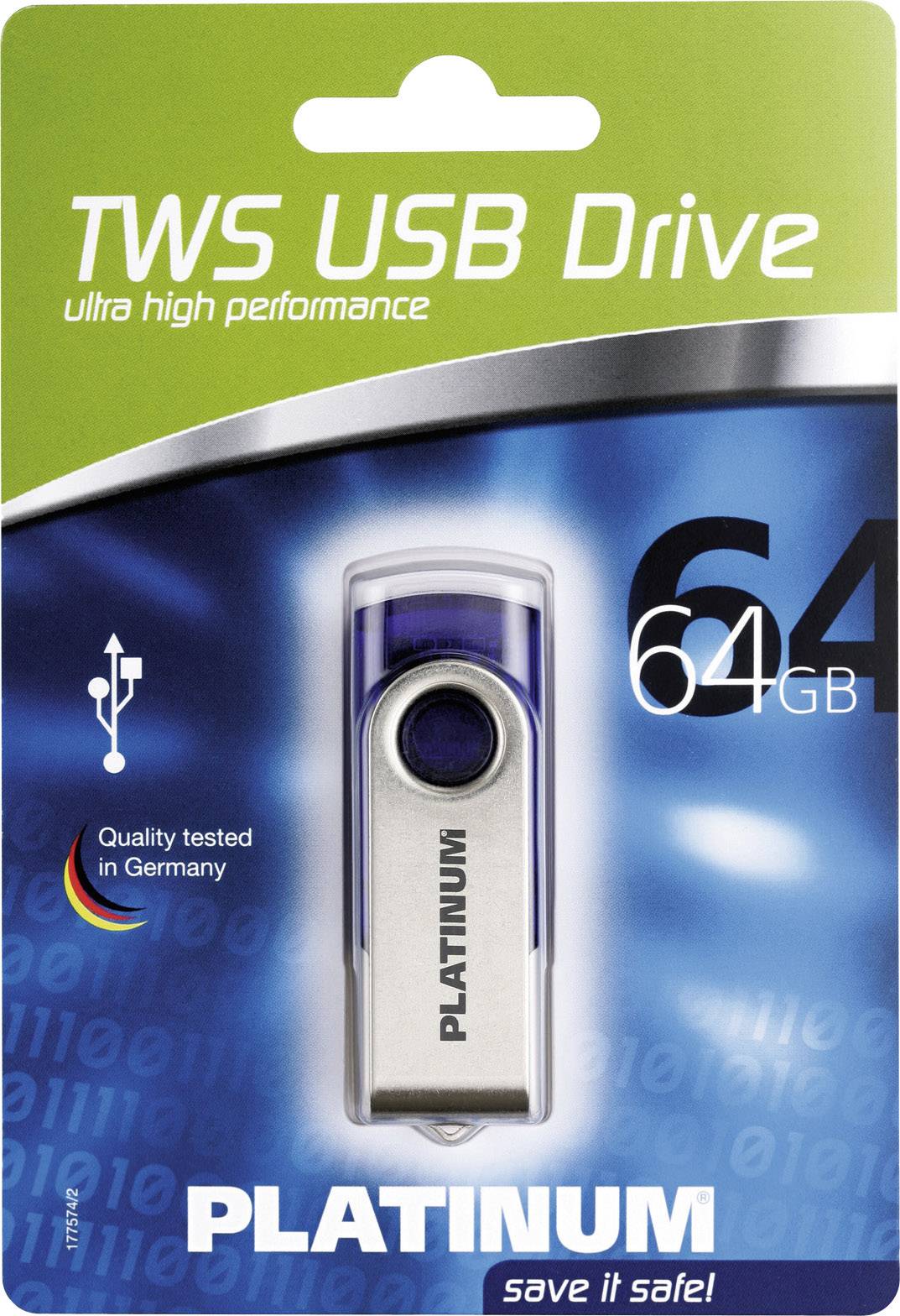 Platinum TWS USB-Stick 64 GB Blau 177576 USB 2.0