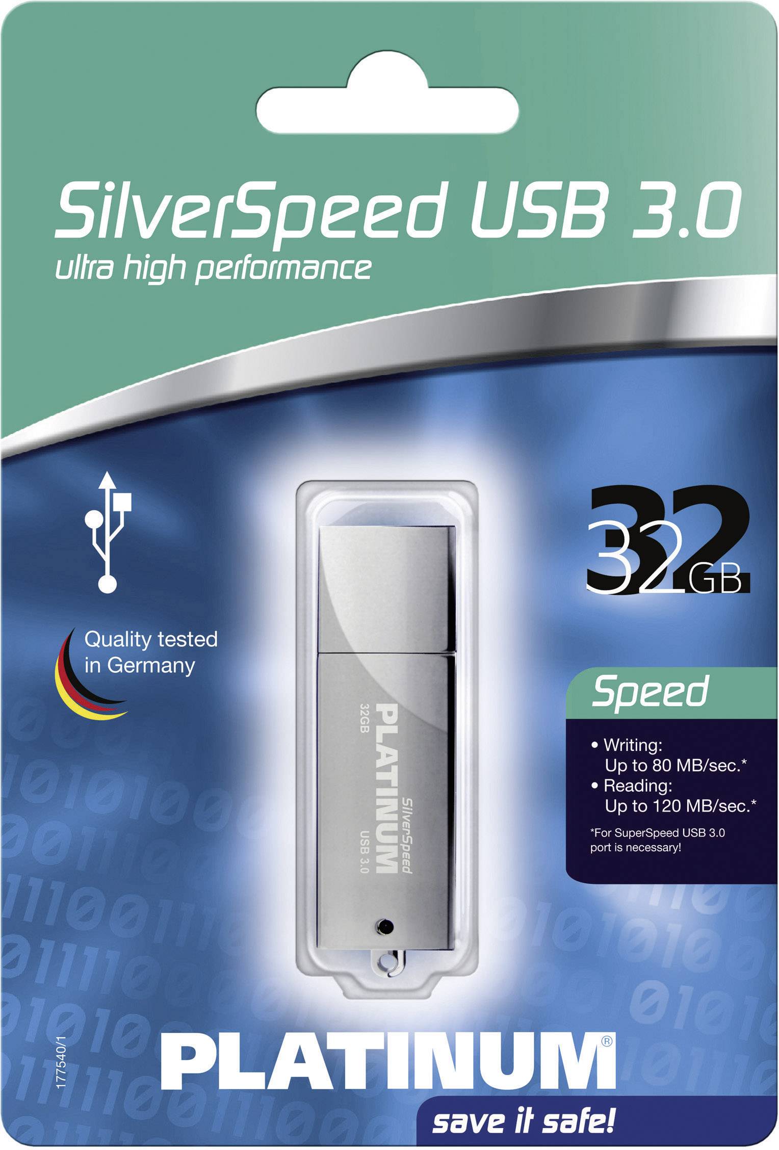 Platinum Silver Speed USB-Stick 32 GB Silber 177540 USB 3.2 Gen 1 (USB 3.0)