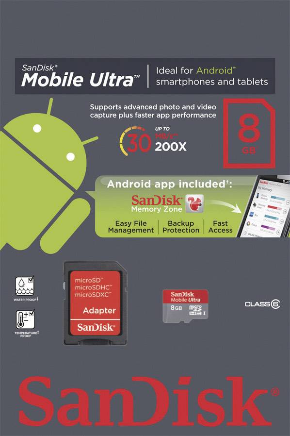 SanDisk Ultra mit Sandisk Memory Zone Android App microSDHC-Karte 8 GB Class 10, UHS-I inkl. SD-Adapter, inkl. Android-Software
