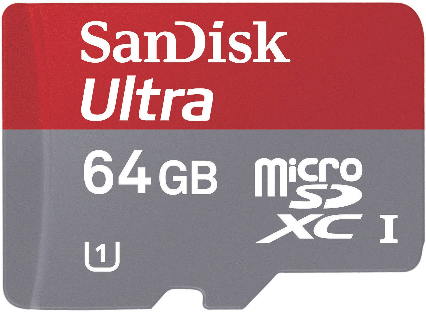 SanDisk Ultra mit Sandisk Memory Zone Android App microSDXC-Karte 64 GB Class 10, UHS-I inkl. SD-Adapter, inkl. Android-Software