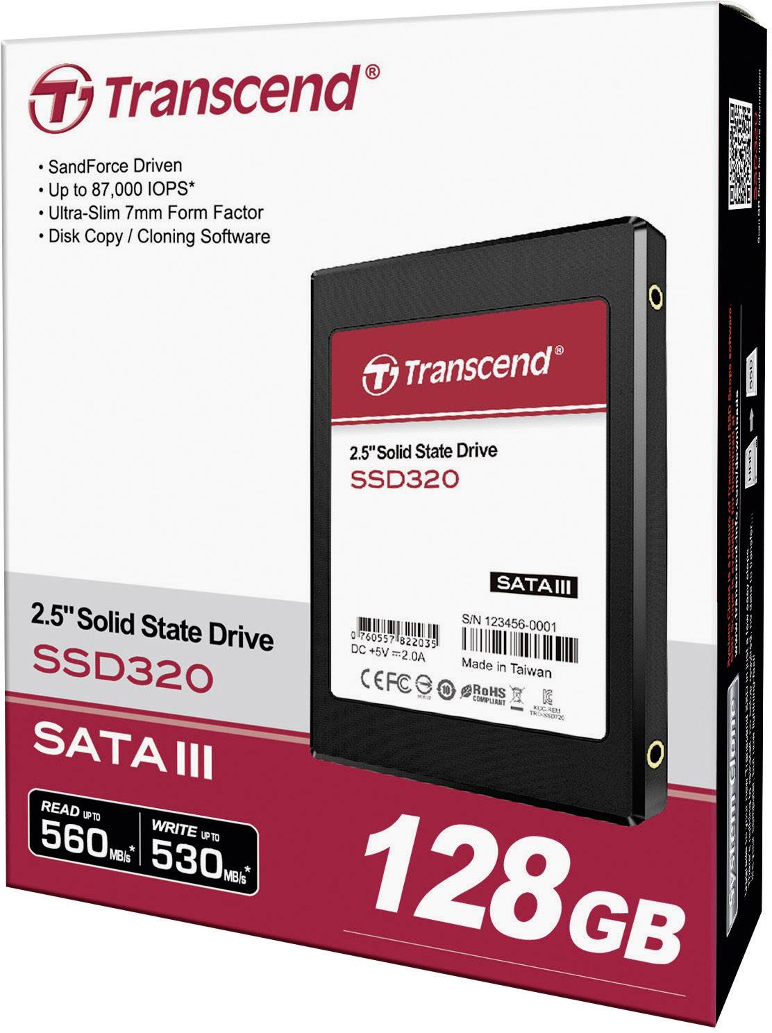 Transcend 128 GB Interne SATA SSD 6.35 cm (2.5 Zoll) SATA 6 Gb/s Retail TS128GSSD320