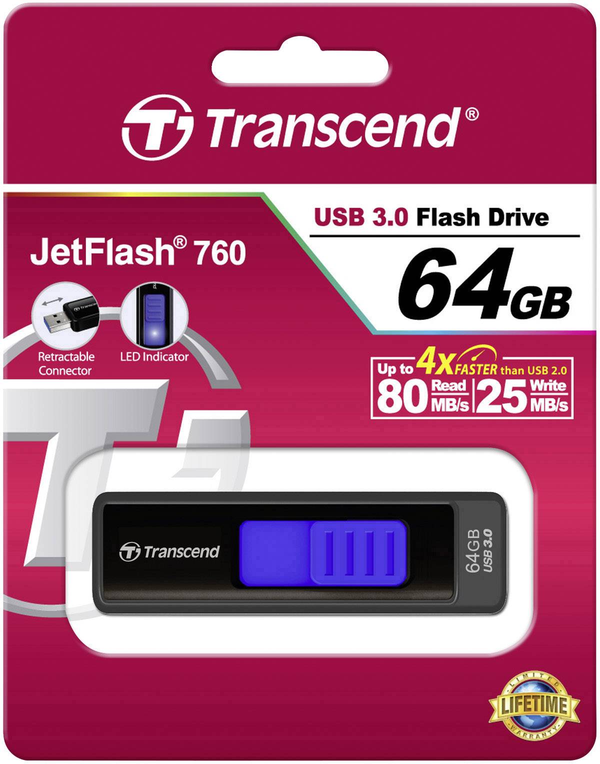 Transcend JetFlash® 760 USB-Stick 64 GB Schwarz TS64GJF760 USB 3.2 Gen 1 (USB 3.0)
