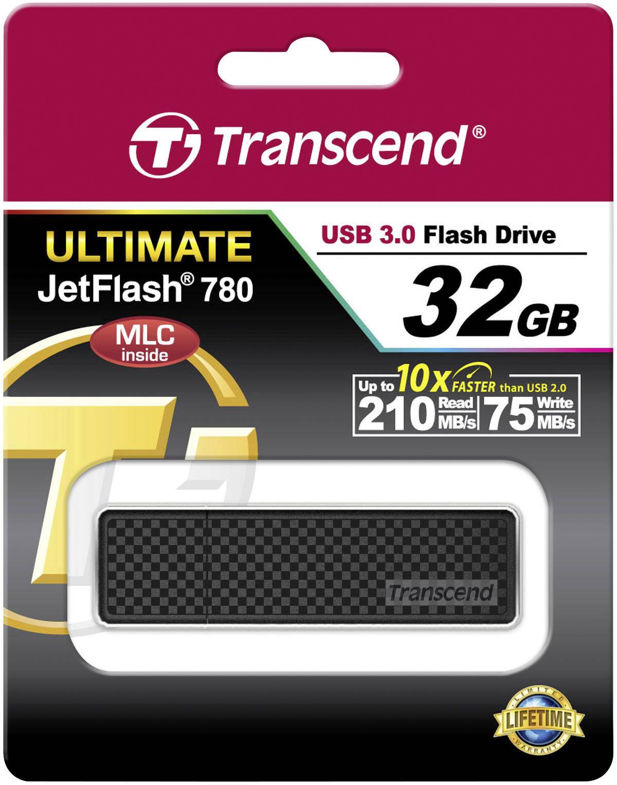 USB 3.0 Flash-Laufwerk, 32GB, von Transcend, Modell 'Ultimate JetFlash 780', bis zu 210MB/s Lesen, 75MB/s Schreiben, Lebenslange Garantie.