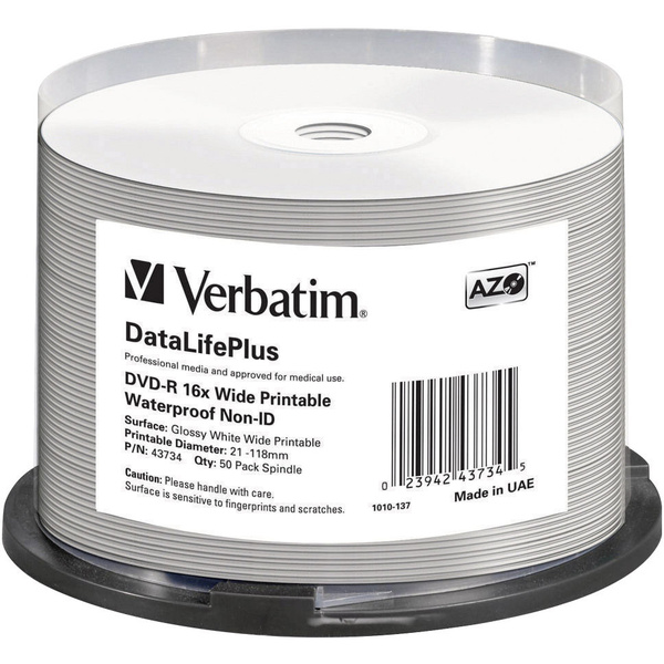 Verbatim 43734 DVD-R Rohling 4.7GB 50 St. Spindel Bedruckbar