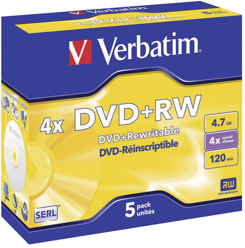 Verbatim 43229 DVD+RW Rohling 4.7 GB 5 St. Jewelcase Wiederbeschreibbar, Silber Matte Oberfläche