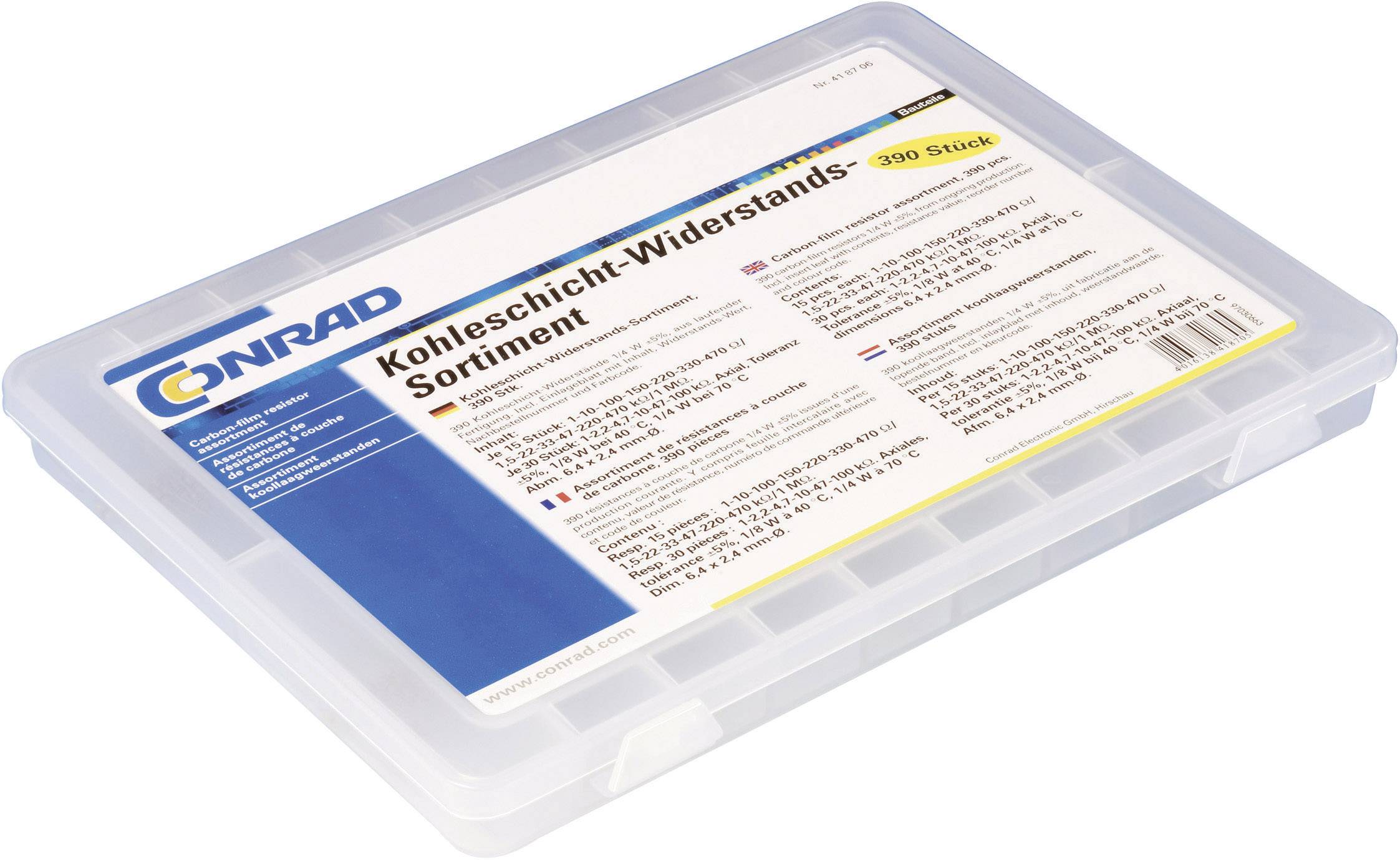 TRU COMPONENTS 418706 Kohleschicht-Widerstand Sortiment axial bedrahtet 5 % 390 Teile