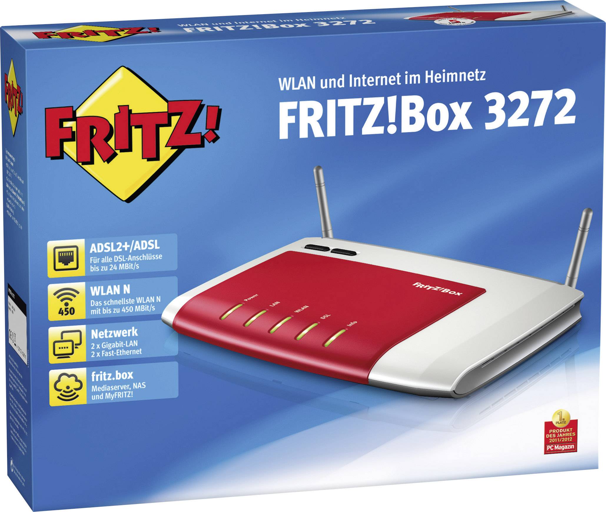 AVM FRITZ!Box 3272 WLAN Router mit Modem Integriertes Modem: ADSL, ADSL2+ 2.4 GHz 450 MBit/s