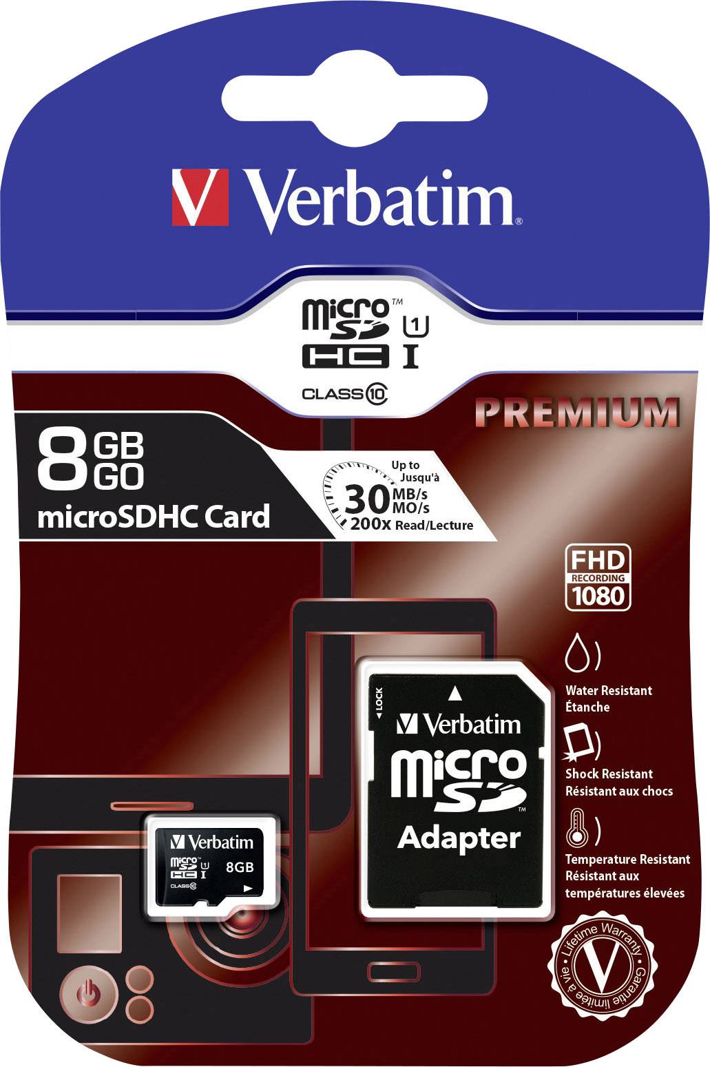 Verbatim MICRO SDHC 8GB CL 10 ADAP microSDHC-Karte 8 GB Class 10 inkl. SD-Adapter