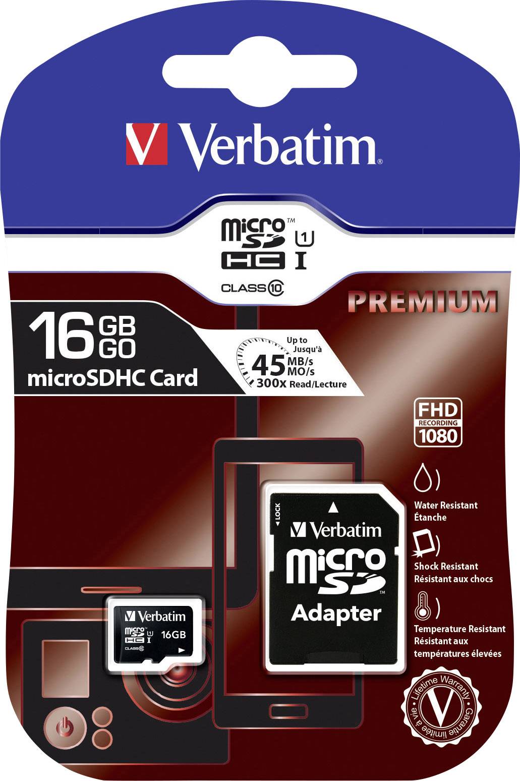 Verbatim MICRO SDHC 16GB CL 10 ADAP microSDHC-Karte 16 GB Class 10 inkl. SD-Adapter
