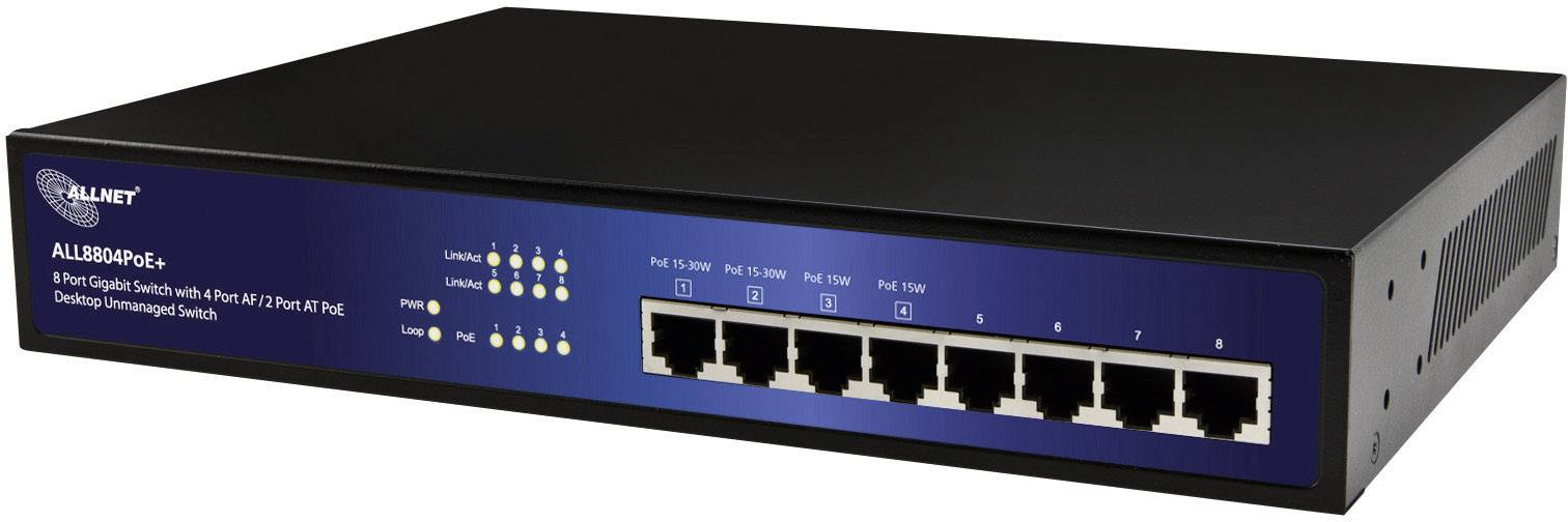 Allnet ALL8804PoE+ Netzwerk Switch RJ45 ALL8804PoE+ 8 Port 1 GBit/s PoE-Funktion