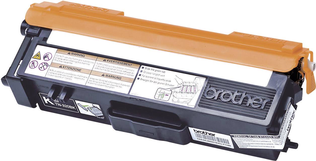 Drucker-Toner in Schwarz mit orangefarbenem Griff, Etiketten mit Warnhinweisen und kompatiblen Druckermodellen.