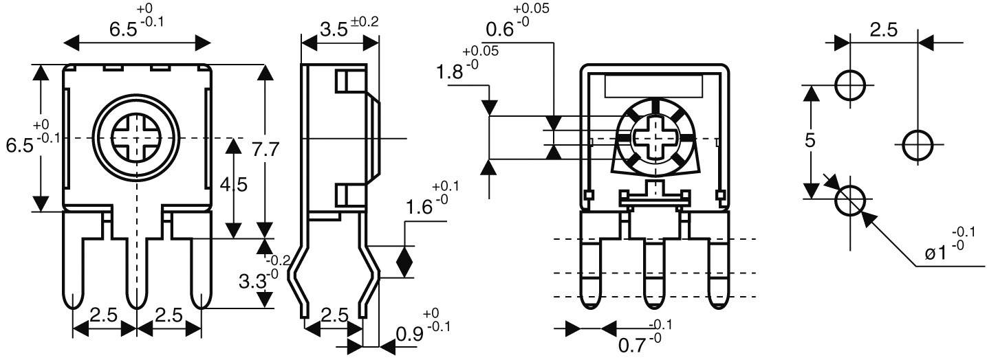 CA6 H CA6 H Trimmer Miniatur linear 0.1 W 250 kΩ 215 ° 235 ° 1 St.