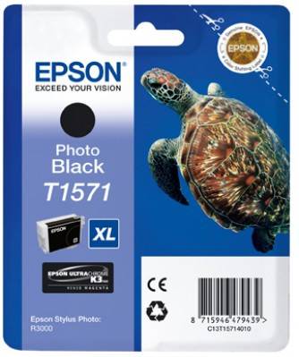 Epson Druckerpatrone, T1571, Photo Black, XL, für Epson Stylus Photo R3000. Bild einer schwimmenden Meeresschildkröte.