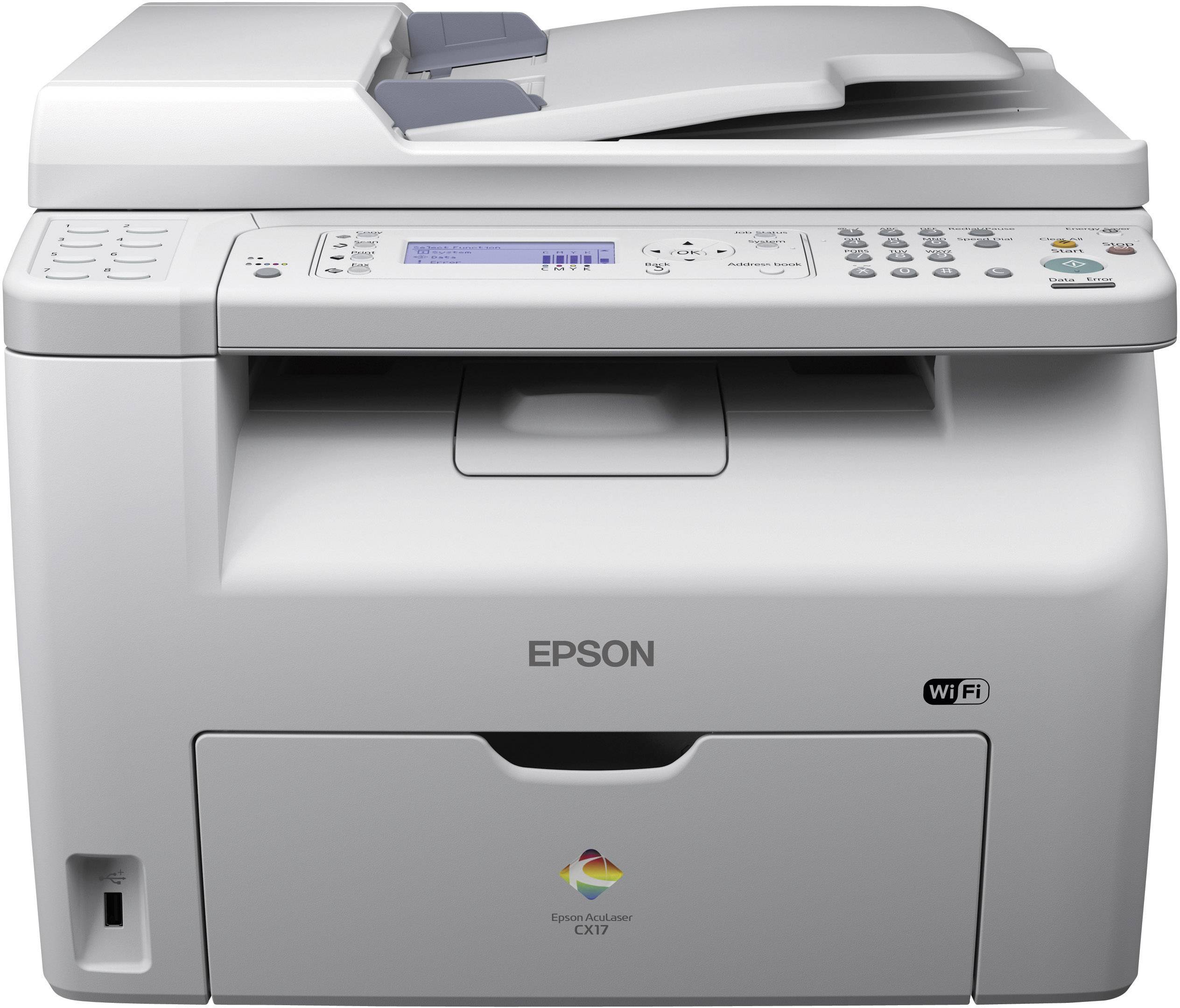 Epson AcuLaser CX17WF, Farblaserdrucker Multifunktion 4in1, USB,LAN,WLAN,ADF (Drucker,Kopierer,Scanner,Fax)