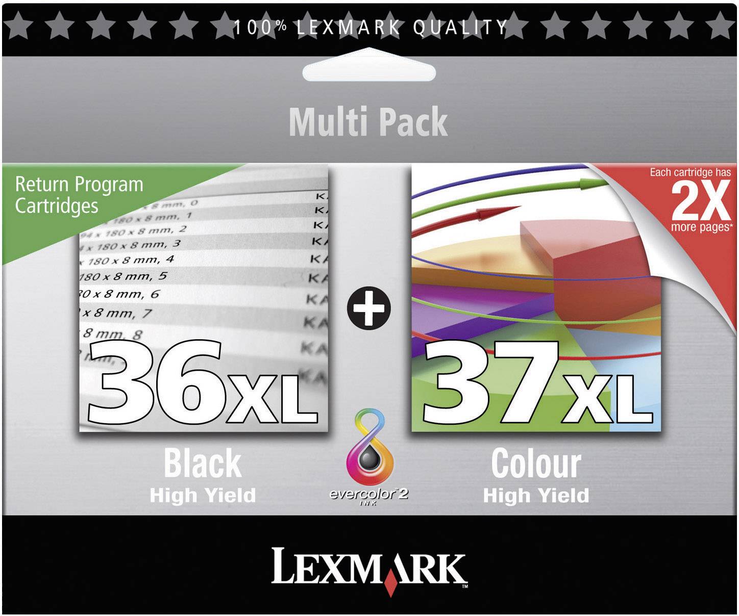 Lexmark Tinte Kombi-Pack 36XL, 37XL Original Schwarz, Cyan, Magenta, Gelb 80D2978
