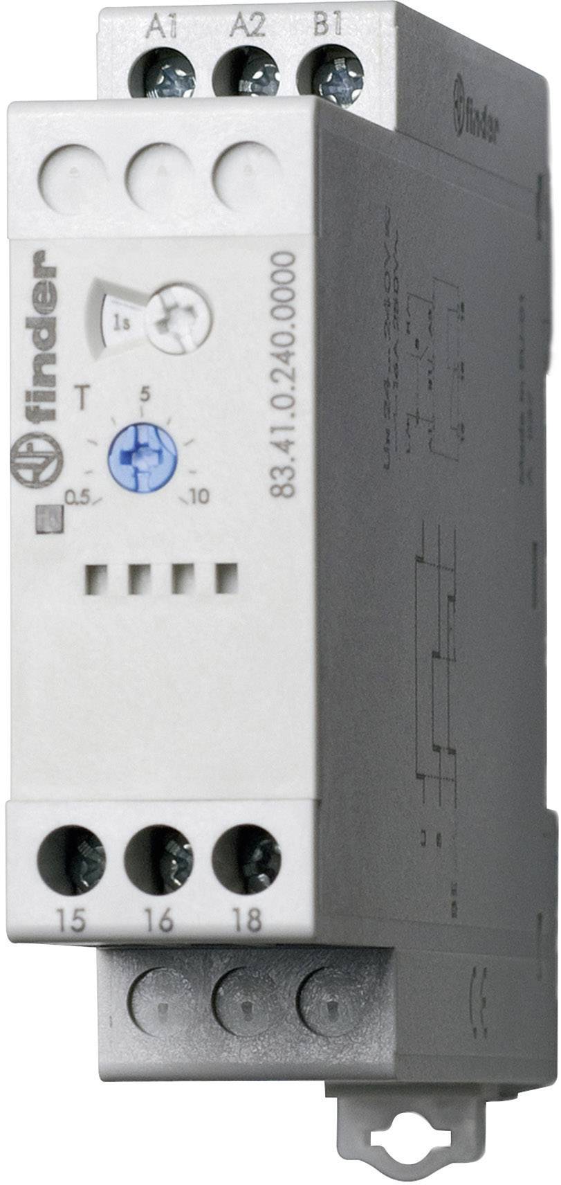 Ein elektrisches Zeitrelais, Modellnummer '83.01', mit Schraubklemmen und einstellbarem Timer zwischen 0,5 und 10 Minuten.