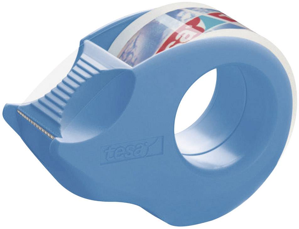 Blauer Klebebandabroller mit transparentem Klebeband.