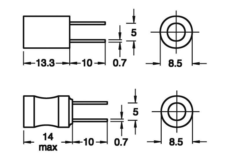 Fastron 09P-222J-51 09P-222J-51 Induktivität mit Schrumpfschlauch radial bedrahtet 09P Rastermaß 5mm 2200 µH 7Ω 0.18A