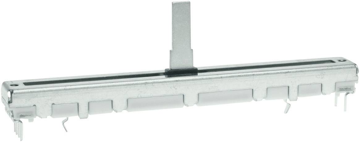 Ein metallisches Potentiometer für elektronische Anwendungen, rechteckige Form mit Schieberegler in der Mitte. Ideal für Lautstärkeregler.