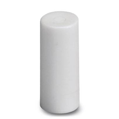 Ein zylindrischer, weißer Stab, der aufrecht steht.