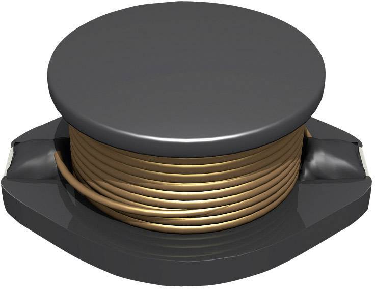 Eine schwarze Spule mit Kupferdraht auf einem dunklen Gehäuse, verwendet in elektronischen Anwendungen zur Induktion oder Filterung.