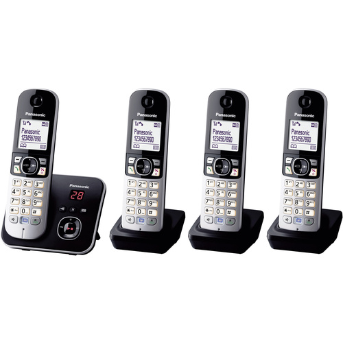 Panasonic KX-TG6824 Quattro DECT, GAP Schnurloses Telefon analog Anrufbeantworter, Freisprechen Sch