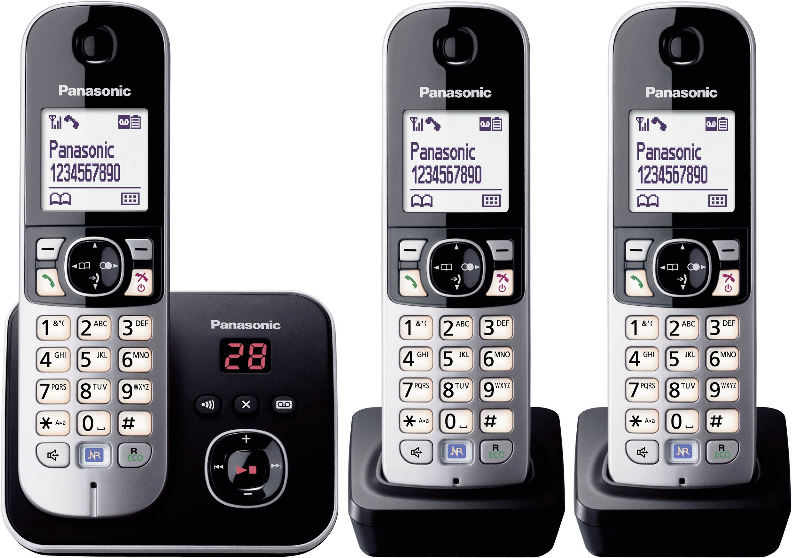 Panasonic KX-TG6823 Trio DECT, GAP Schnurloses Telefon analog Anrufbeantworter, Freisprechen Schwar