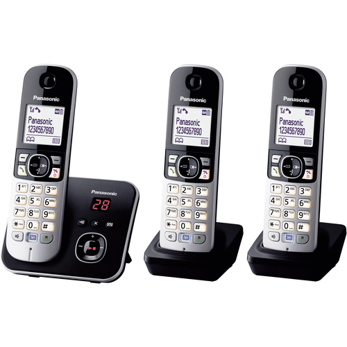 Panasonic KX-TG6823 Trio DECT, GAP Schnurloses Telefon analog Anrufbeantworter, Freisprechen Schwarz, Silber