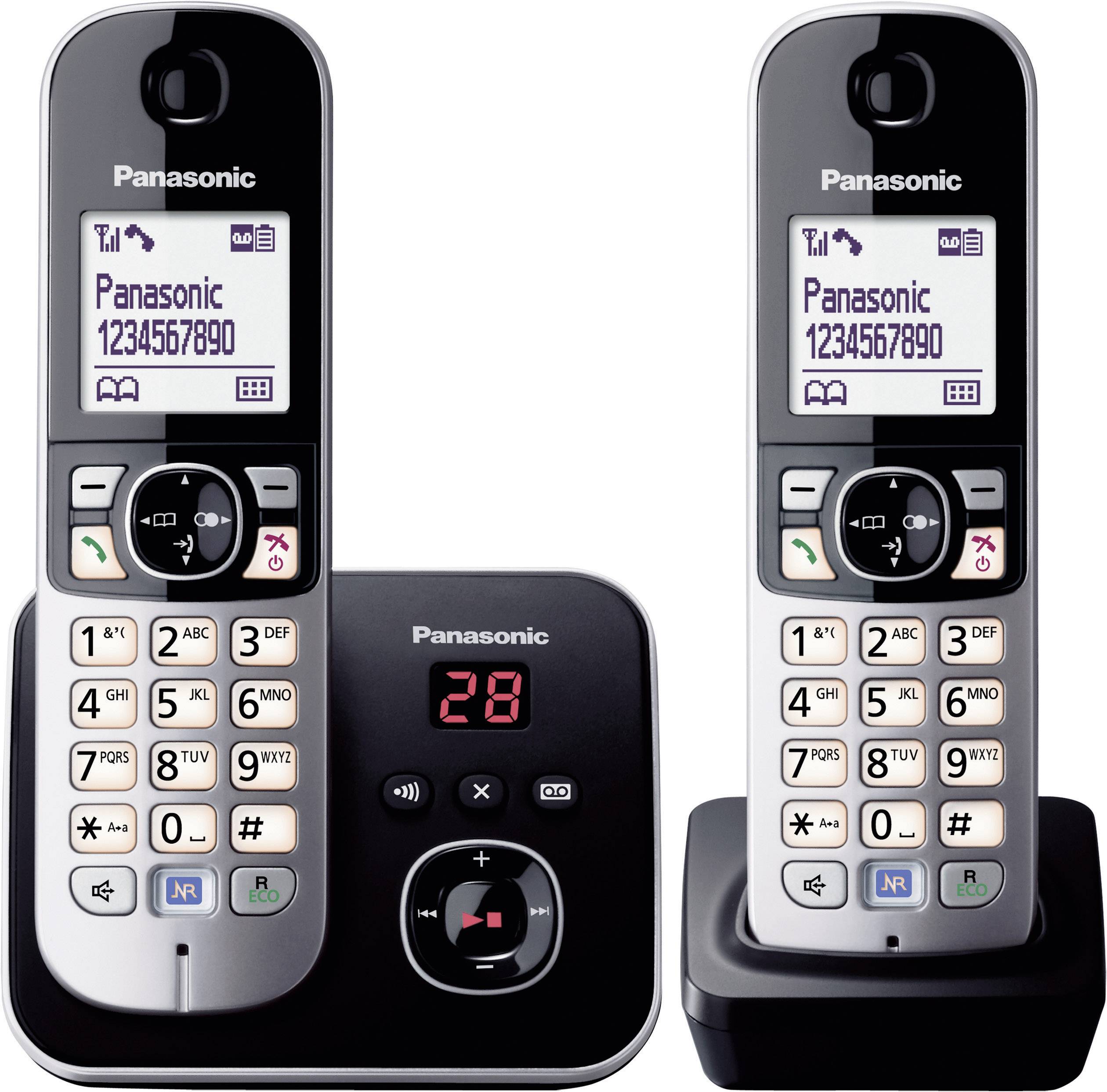 Panasonic KX-TG6822 Duo DECT, GAP Schnurloses Telefon analog Anrufbeantworter, Freisprechen Schwarz, Silber