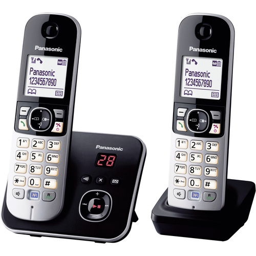 Panasonic KX-TG6822 Duo DECT, GAP Schnurloses Telefon analog Anrufbeantworter, Freisprechen Schwarz, Silber