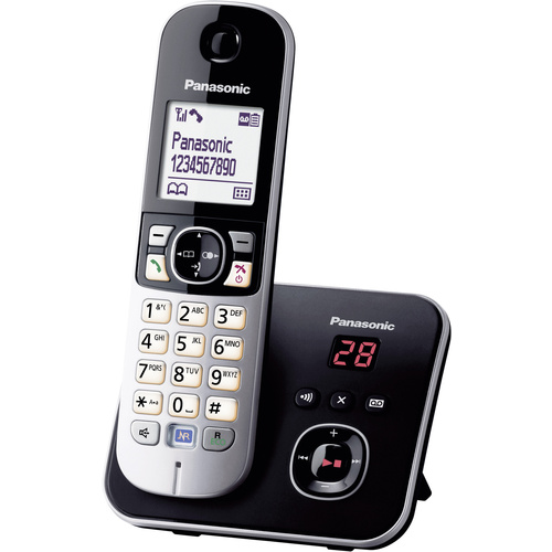 Panasonic KX-TG6821 DECT, GAP Schnurloses Telefon analog Anrufbeantworter, Freisprechen Schwarz, Silber