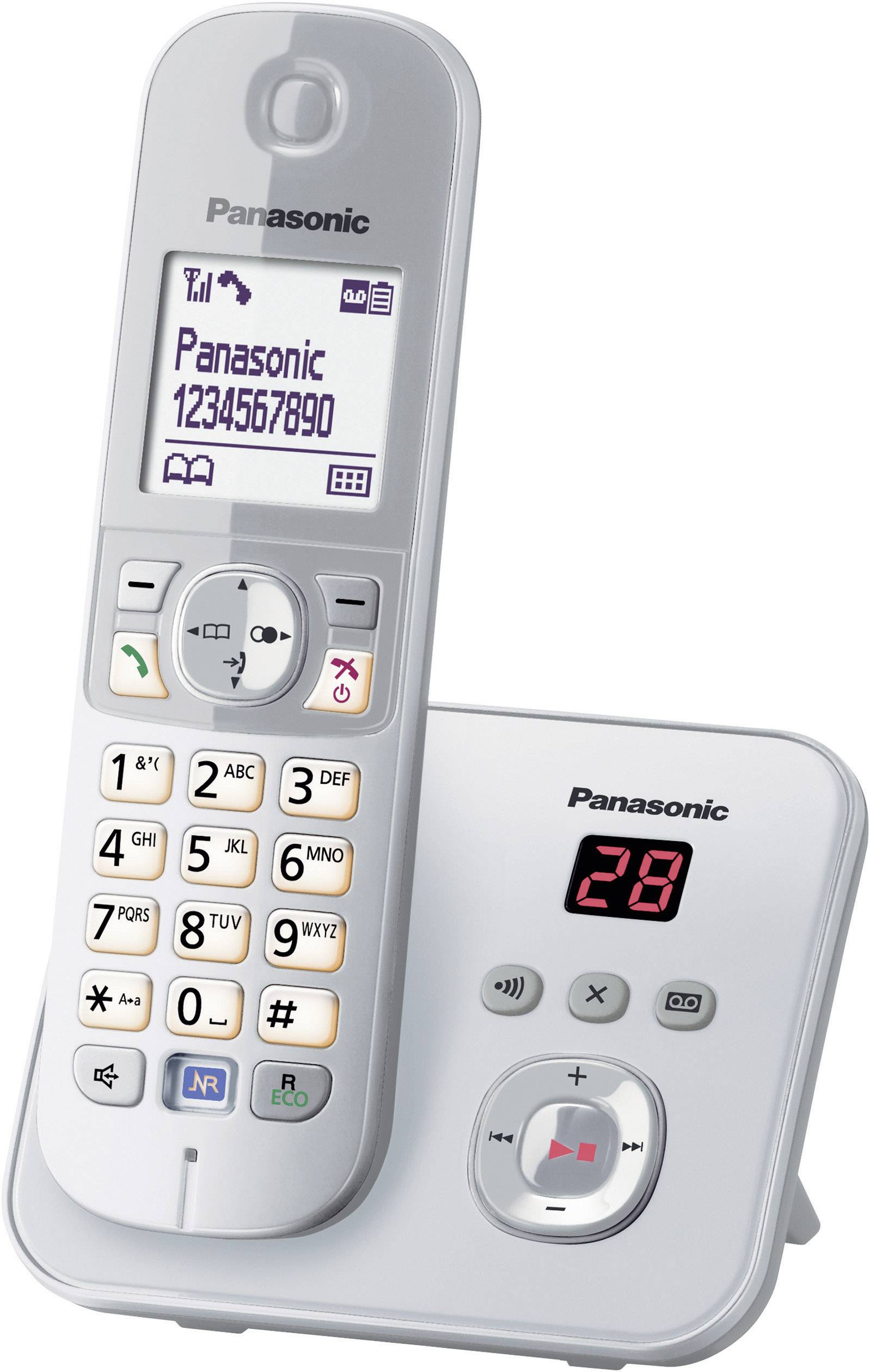 Panasonic KX-TG6821 DECT, GAP Schnurloses Telefon analog Anrufbeantworter, Freisprechen Silber, Gra