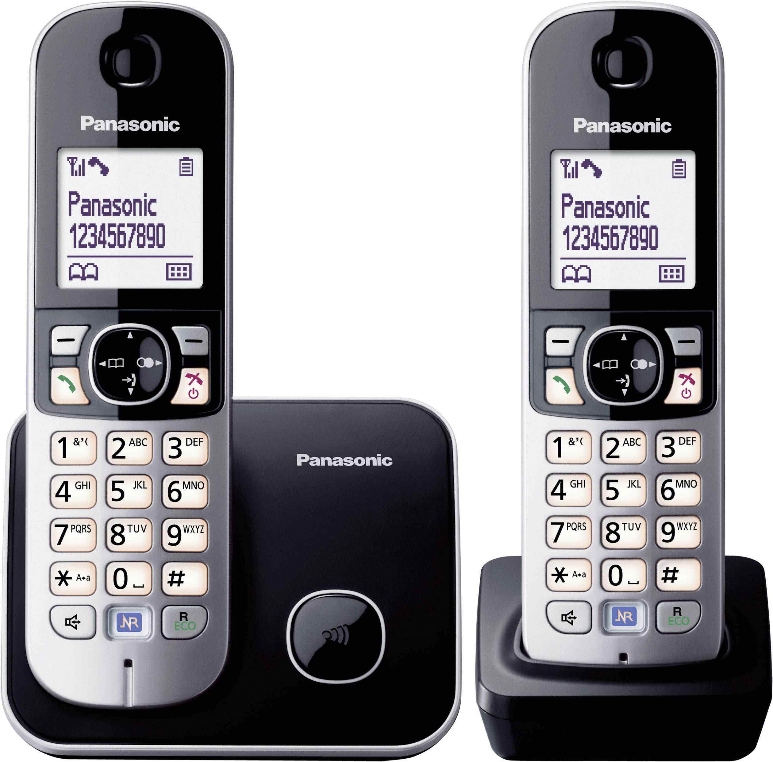Panasonic KX-TG6812 Duo DECT, GAP Schnurloses Telefon analog Freisprechen Schwarz, Silber